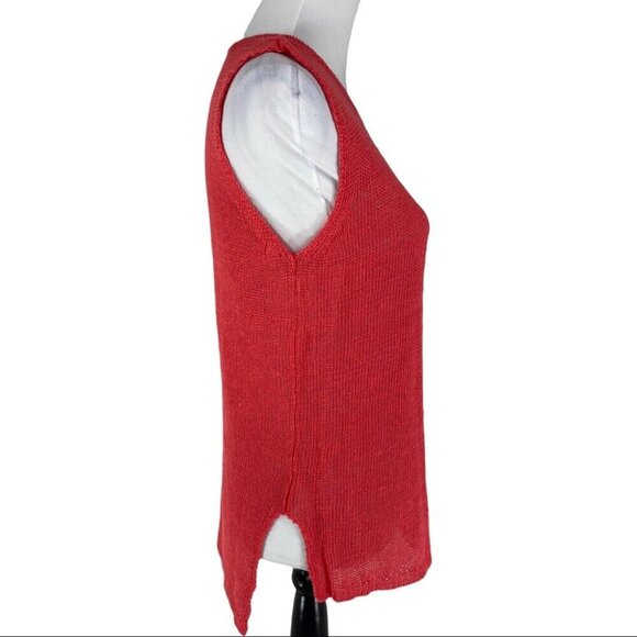 Cullen Women's Coral Pink Linen Sleeveless Luxury Crewneck Knit Tunic Top S/C36 - Picture 3 of 9